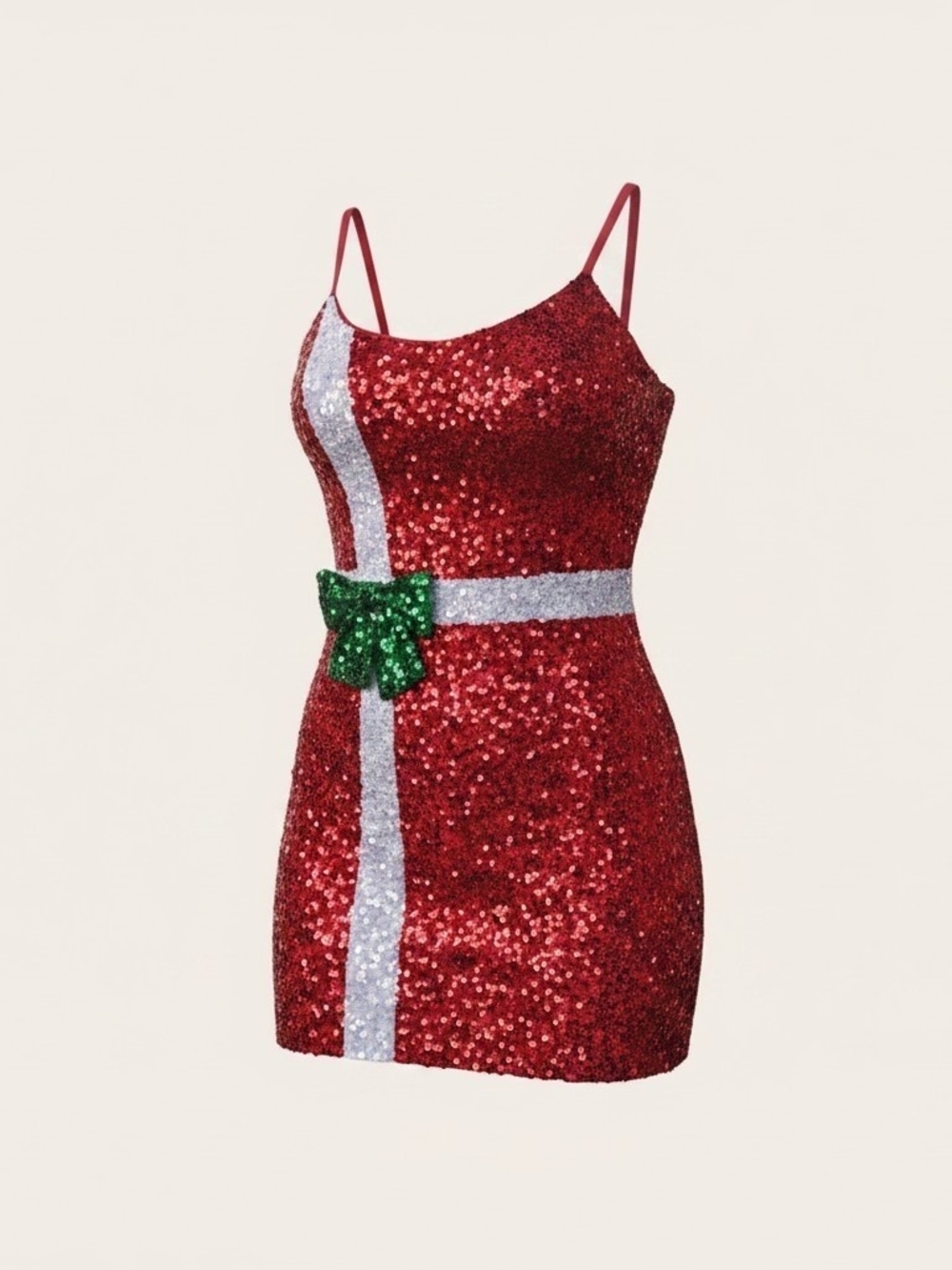 Red Sequin Spaghetti-Strap Gift Bow Mini Dress